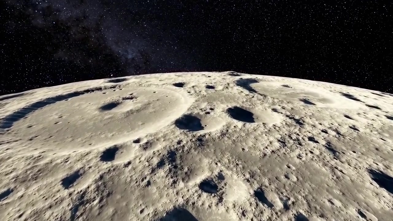 Vista dinámica del paisaje lunar craterizado desde la órbita