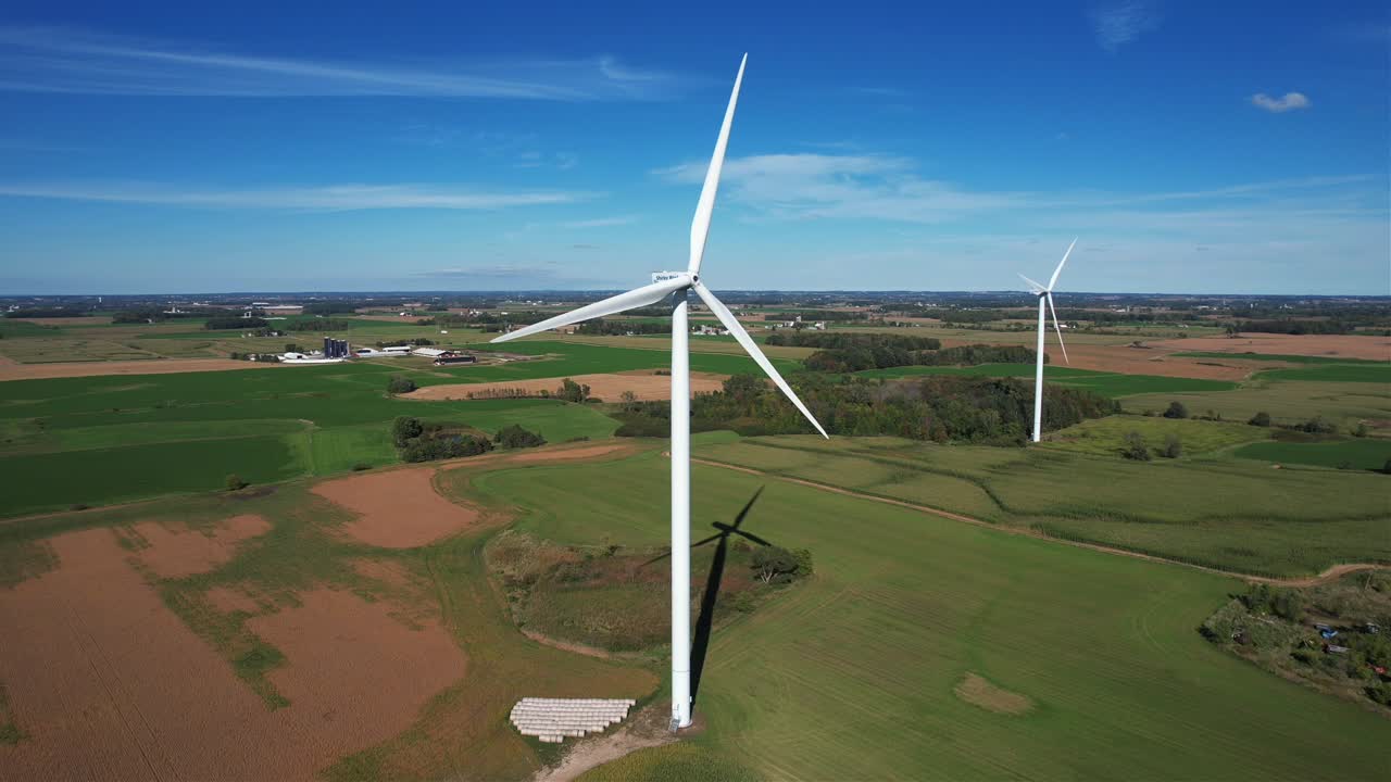 Wind turbines blow in the wind of the Wisconsin countryside