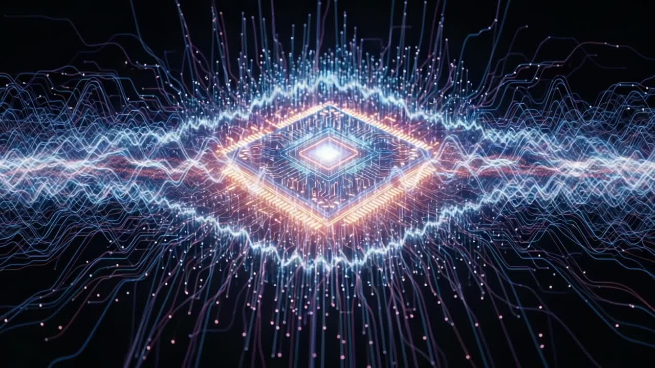 A Stunning Visualization of Digital Waves and Circuits Representing the Future of Technology and Quantum Computing with Dynamic Energy Patterns