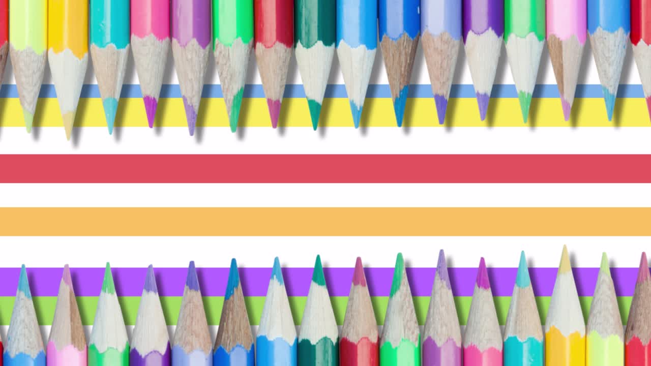 animación de rayas que se mueven con lápices de color sobre fondo blanco
