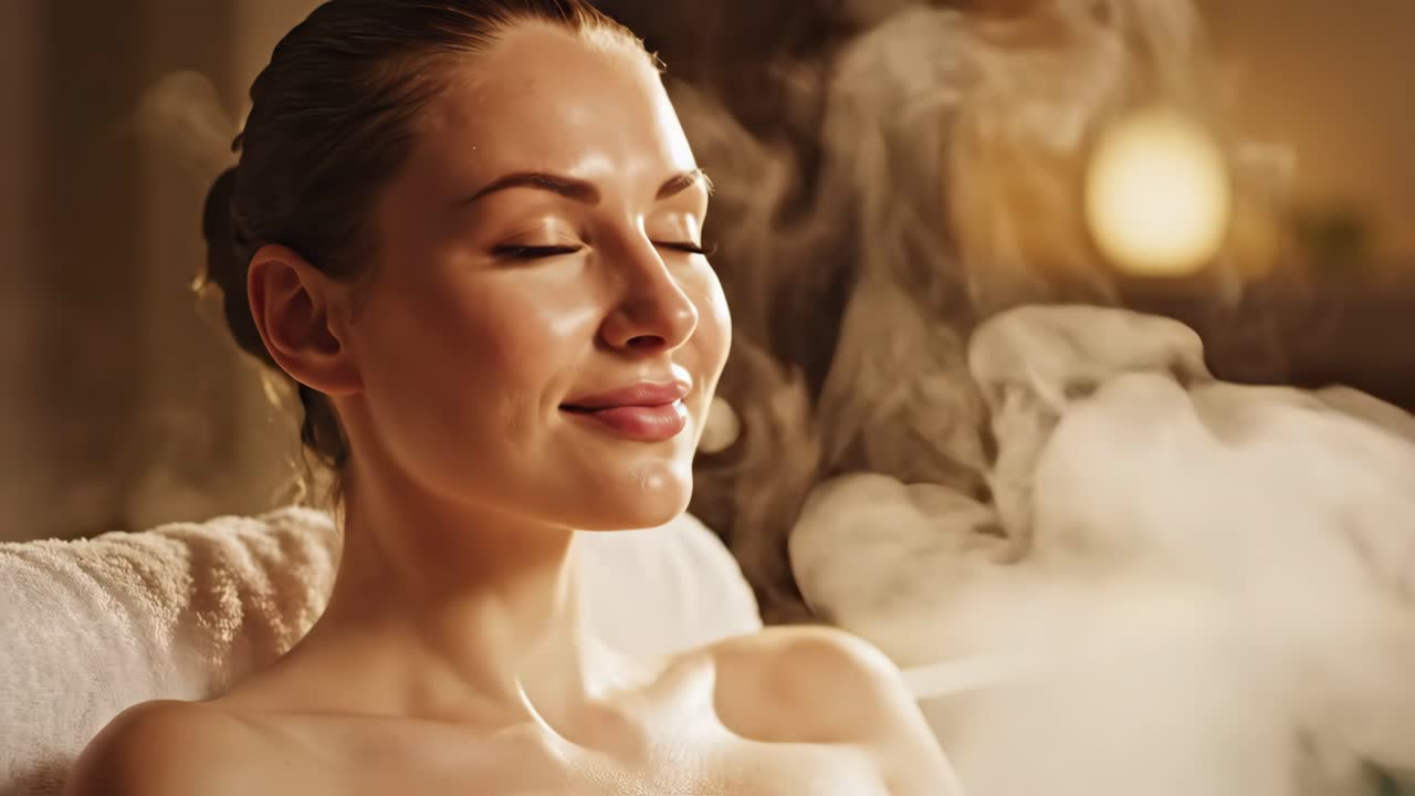 Kvinde slapper af i dampende spa