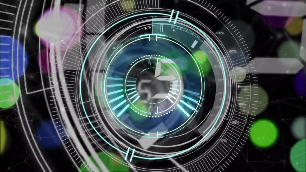 animación del reloj y el procesamiento de datos sobre un fondo oscuro