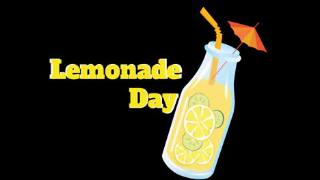 animation of lemonade day text and lemonade icon over black background