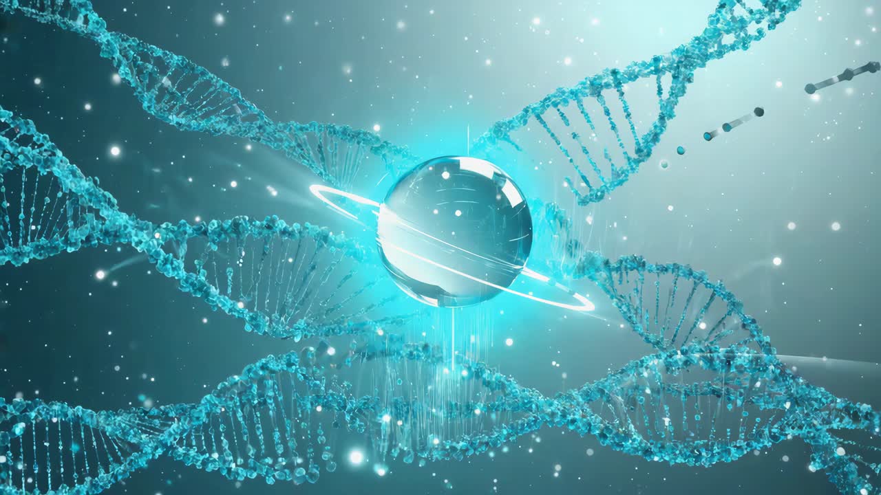 Abstract DNA Strands with Central Glowing Sphere