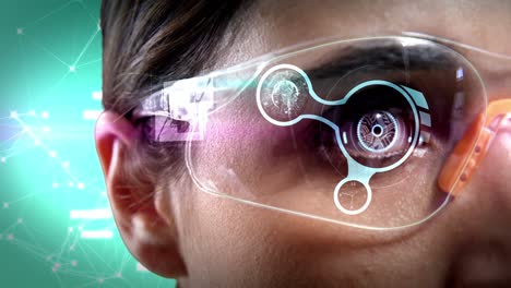 mujer de negocios usando gafas de realidad virtual