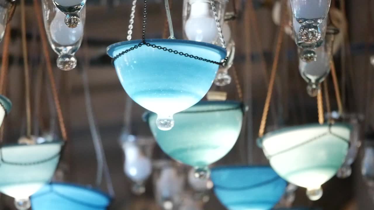 Vintage Blue Glass Chandeliers