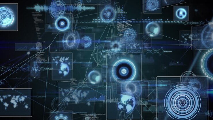Animation of financial data processing on black background