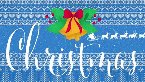 animation of christmas text over christmas decorations and santa claus on blue background