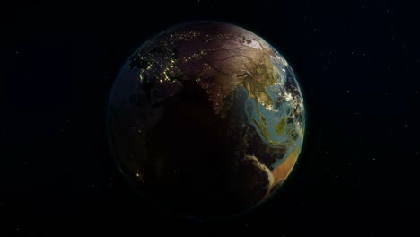 realistic earth rotating in space (loop). on the planet earth is visible the change of day and night