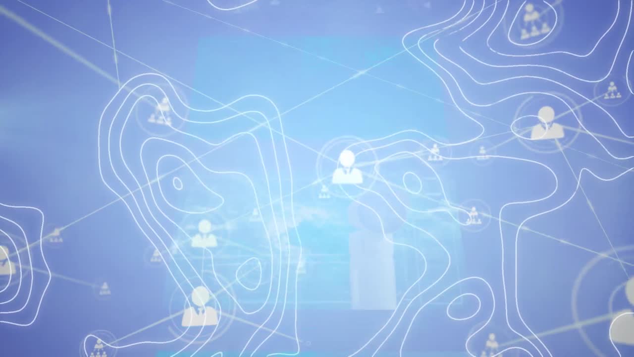 지형 지도 선과 사람 아이콘의 애니메이션과 연결 네트워크