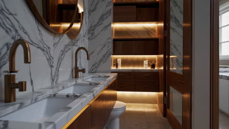 modern luxury bathroom with marble and wood accents
