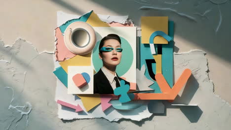 abstract geometric art collage with woman's portrait