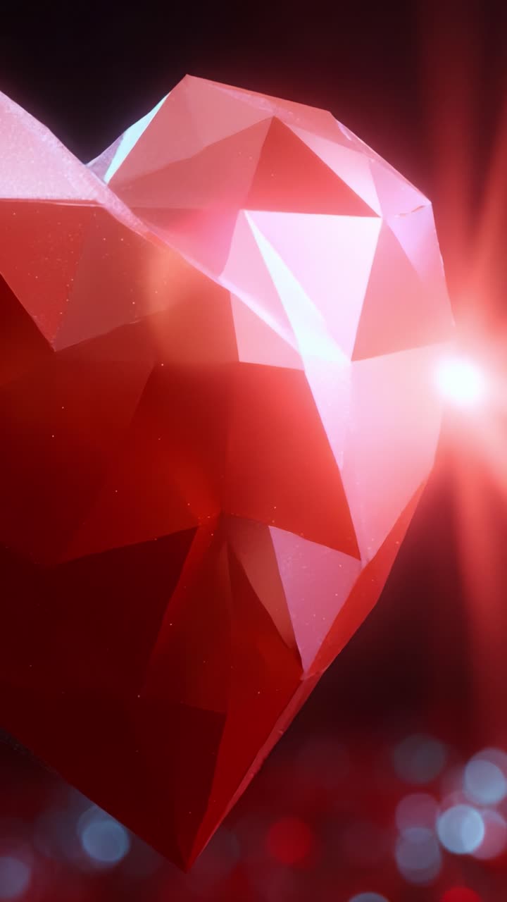 A radiant geometric heart captures the essence of love and emotion, shimmering brilliantly against a soft, luminous backdrop that highlights its facets and creates an enchanting atmosphere