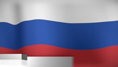 animation of globe and breaking news over flag of russia