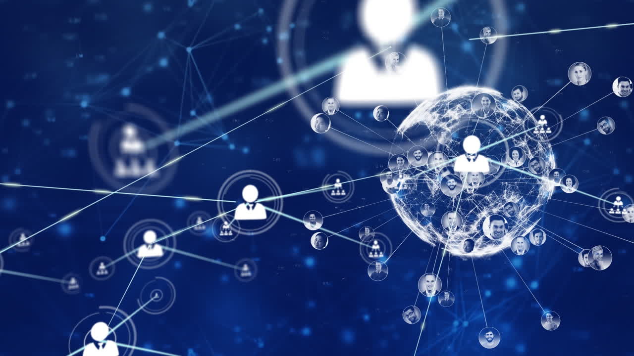 이동하는 모양 위에 데이터 처리 및 미디어 아이콘의 애니메이션