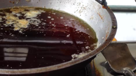 close-up of cooking oil in a pot