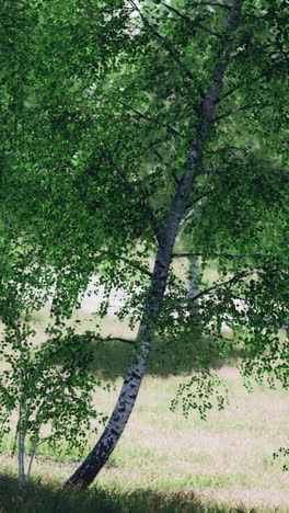 a birch tree with white bark in a green forest