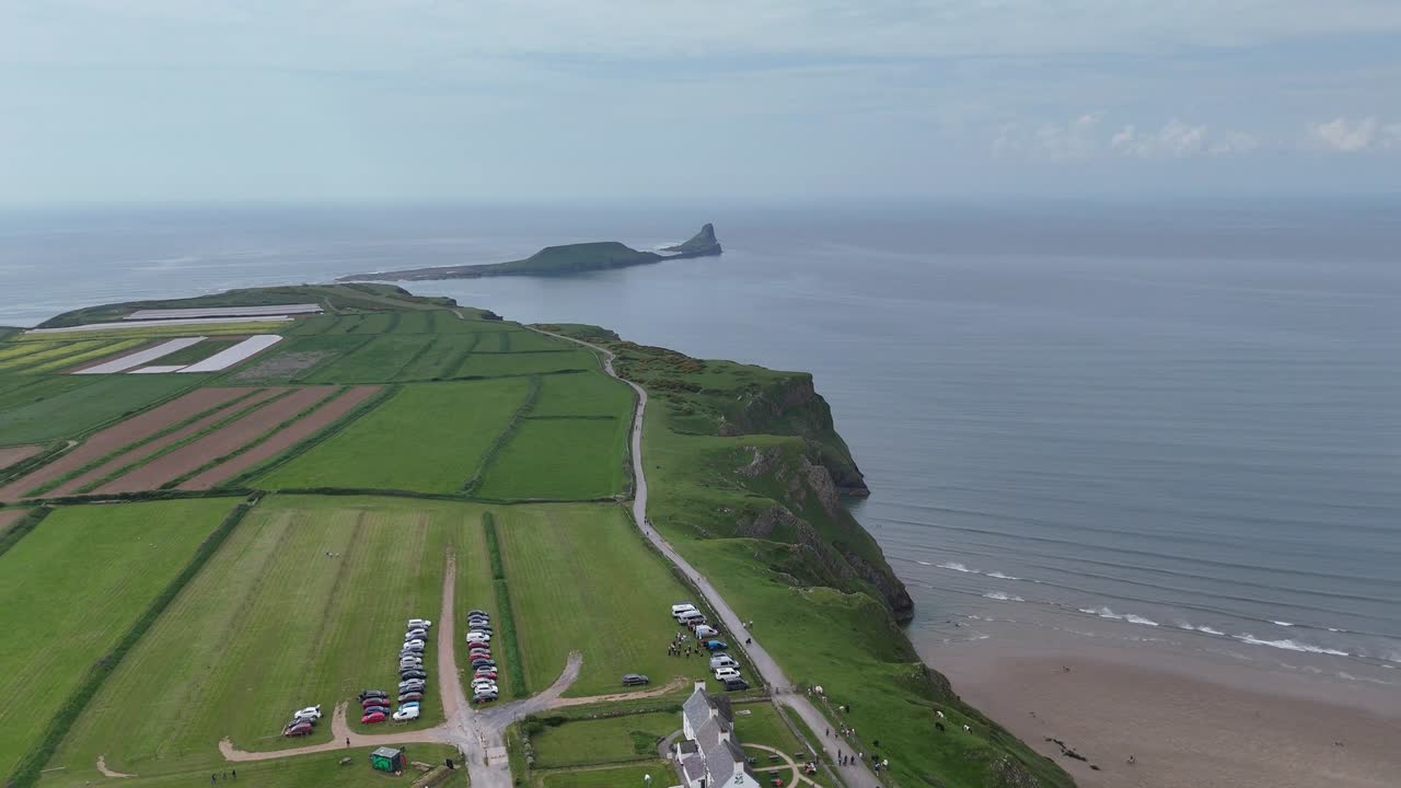Aerial View of Three Cliffs Bay, Gower Peninsula, Wales