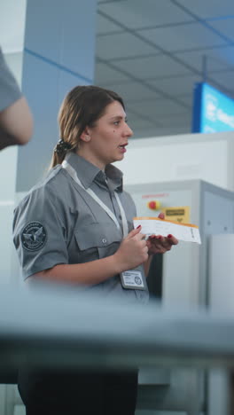 airport security guard checking boarding pass