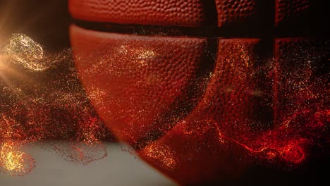 Animation-of-glowing-orange-particles-moving-over-basketball