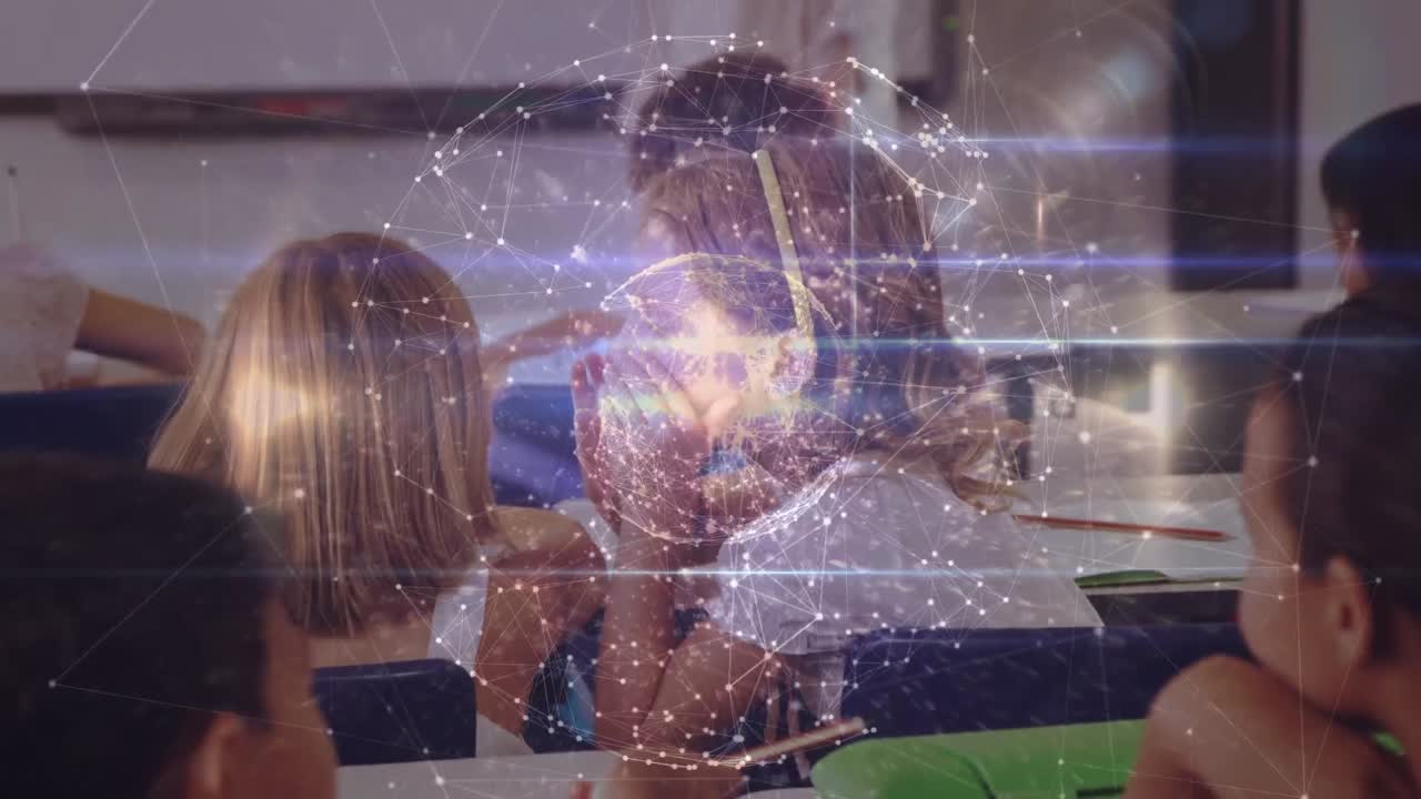 animación del globo de la red de conexiones sobre diversos estudiantes