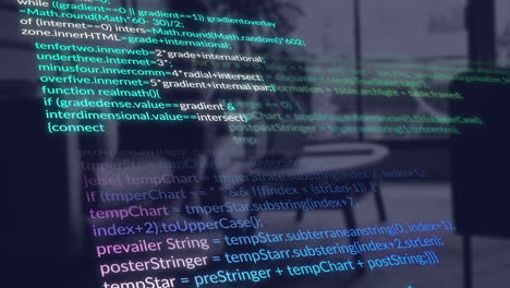 animation of data processing against woman using laptop at office