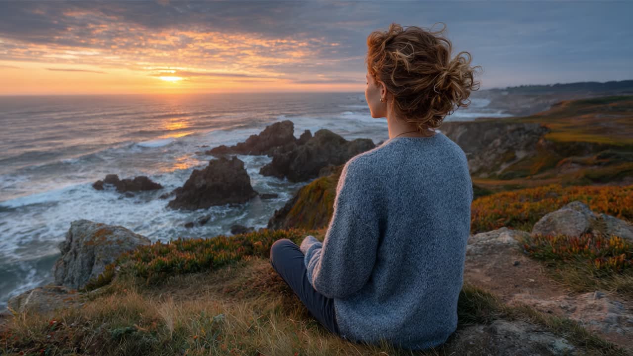 A Serene Sunset Over the Ocean: Reflecting Moments of Peace and Tranquility on a Scenic Coastal View