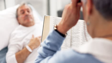 medical, an old woman reading the bible to