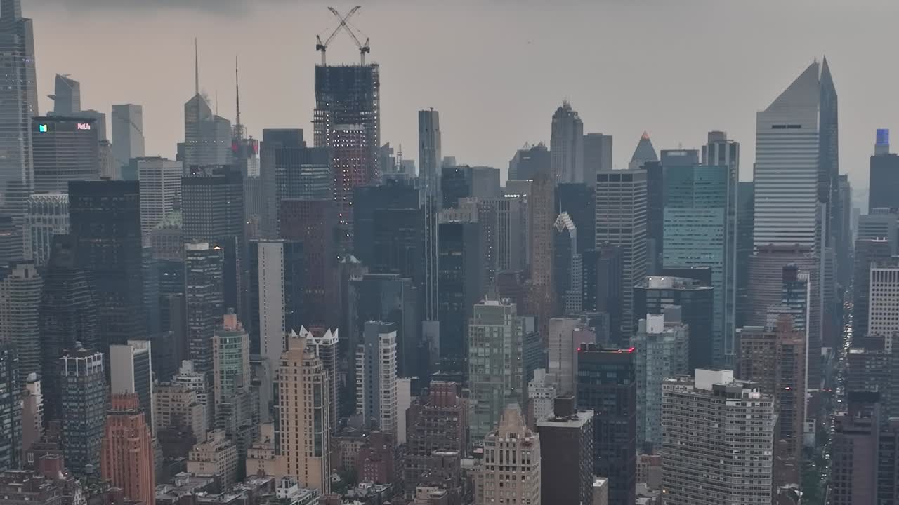 Drone view of New York City skyline showcasing urban development