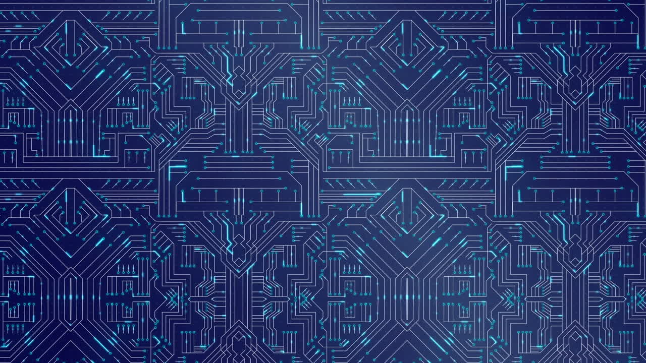 animación digital de escaneo de alcance rojo sobre conexiones de microprocesador contra un fondo azul
