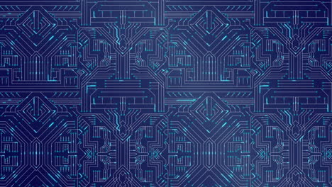 animación digital de escaneo de alcance rojo sobre conexiones de microprocesador contra un fondo azul