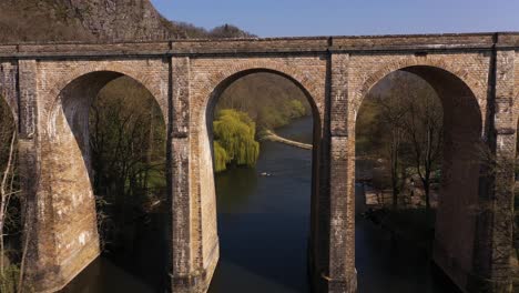 drone shot of clecy viadct in normandy, france