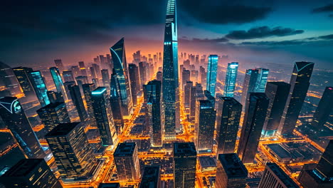 futuristic cityscape at night with glowing neon lights