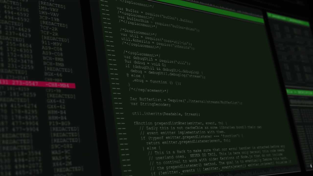 Animation of data processing on black background