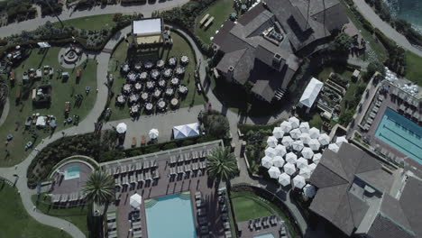 aerial shot of luxury hotel in laguna beach, california. shot in 4k.