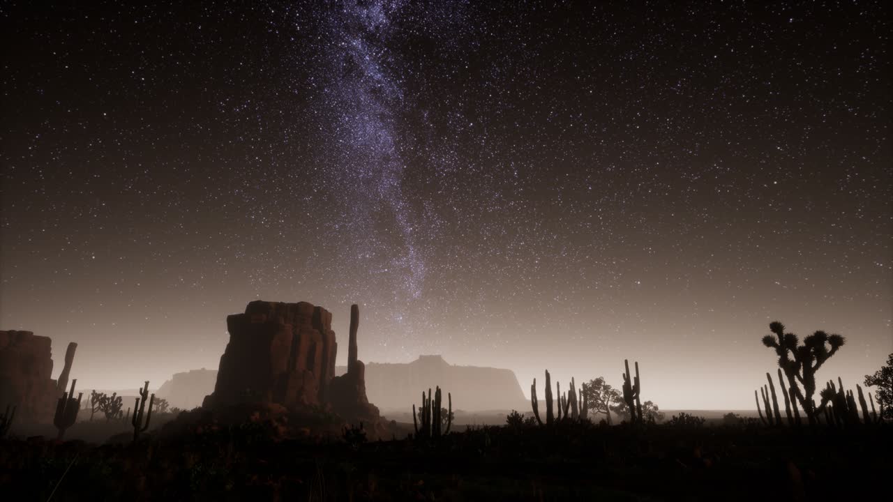 Hyperlapse dans le désert du Parc National de la Vallée de la Mort, au clair de lune sous les étoiles de la galaxie