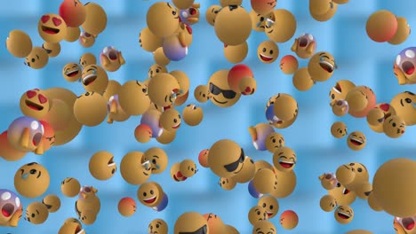 animation of social media emoji icons flying over patterned blue background