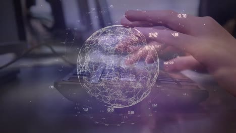 Animation-of-globe-with-network-of-connections-over-warehouse