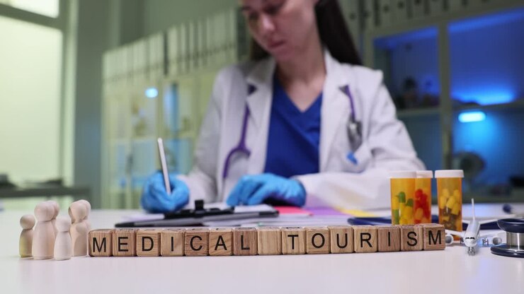 Medical Tourism Concept with Doctor and Related Items