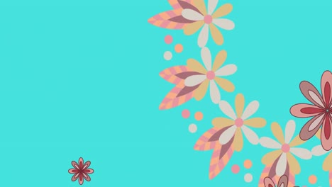 animation of spinning circle of spring flowers on blue background