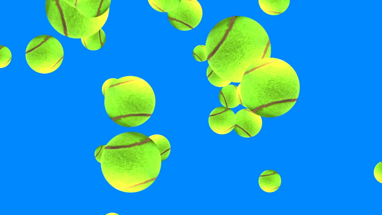 블루 스크린 크로마 키에 애니메이션 테니스 공 요소 그룹
