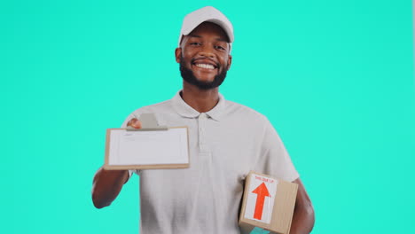 portrait, delivery and documents with a black man