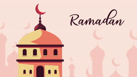 ramadan kareem lettering animation with mosque scene