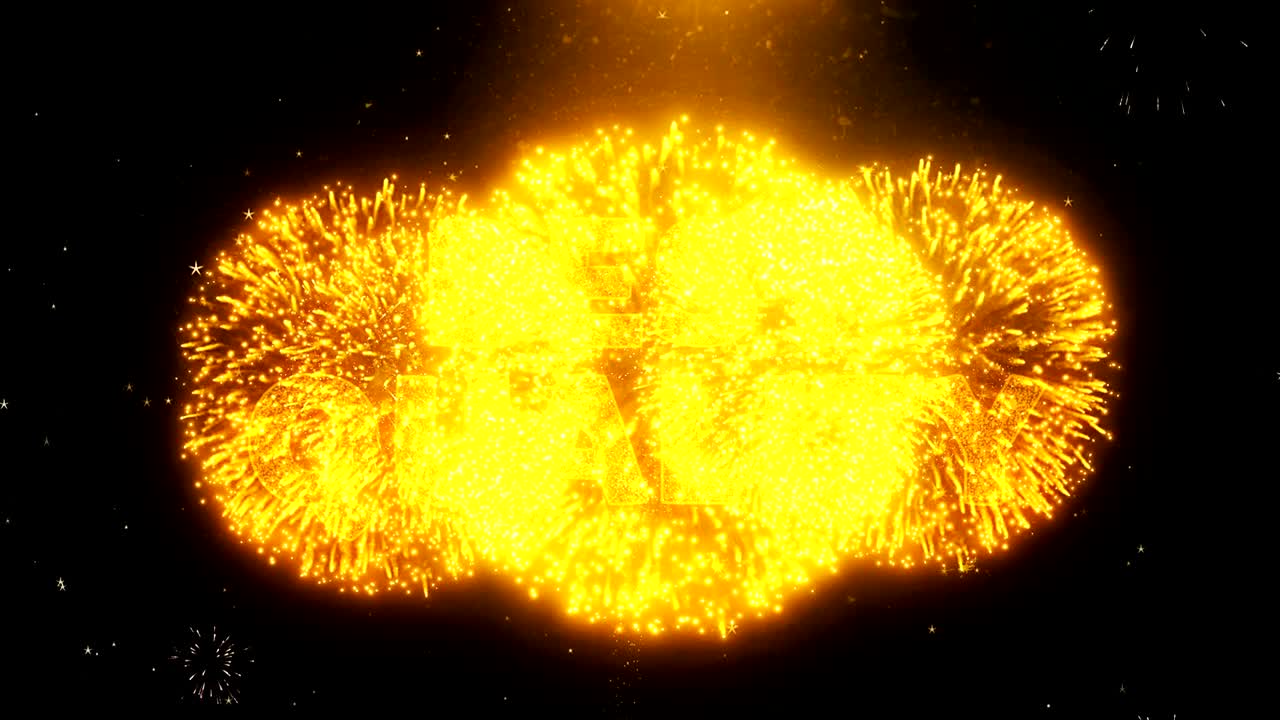 texto de la mejor calidad sobre partículas de explosión de exhibición de fuegos artificiales.