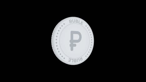 moneda de plata de rublo giratorio aislada sobre un fondo negro y verde. 4k