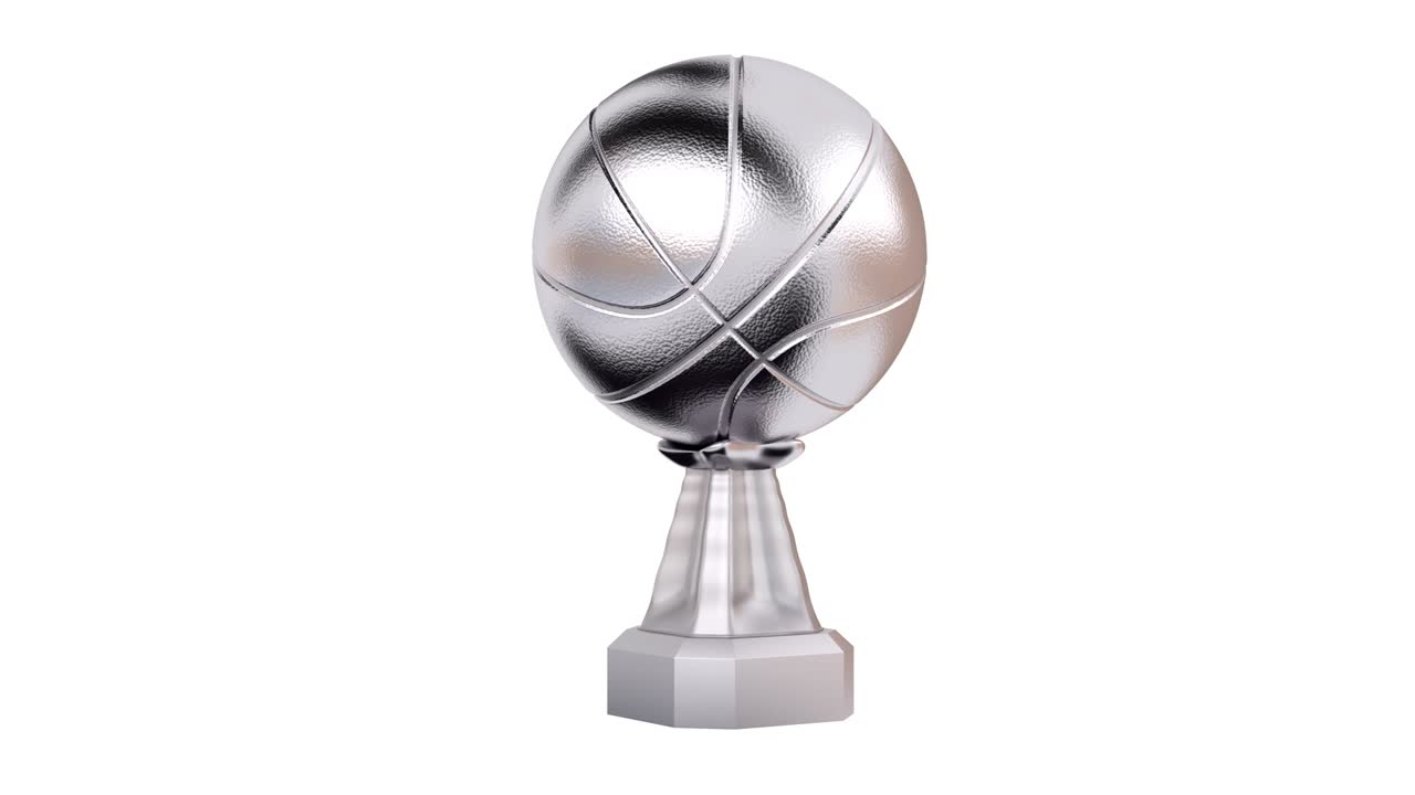 Vista frontale di un trofeo d'argento di pallacanestro in rotazione infinita