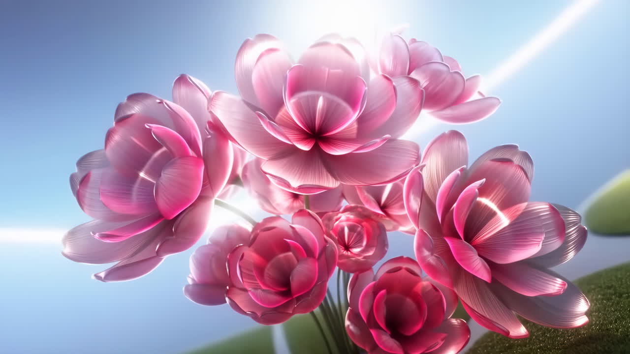 Radiant Pink Flowers with Ethereal Light Rays