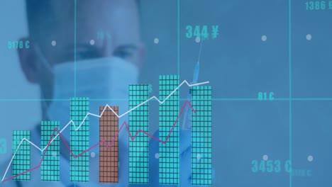 Animación-Del-Procesamiento-De-Datos-Sobre-Un-Médico-Caucásico-Con-Mascarilla-Y-Jeringa