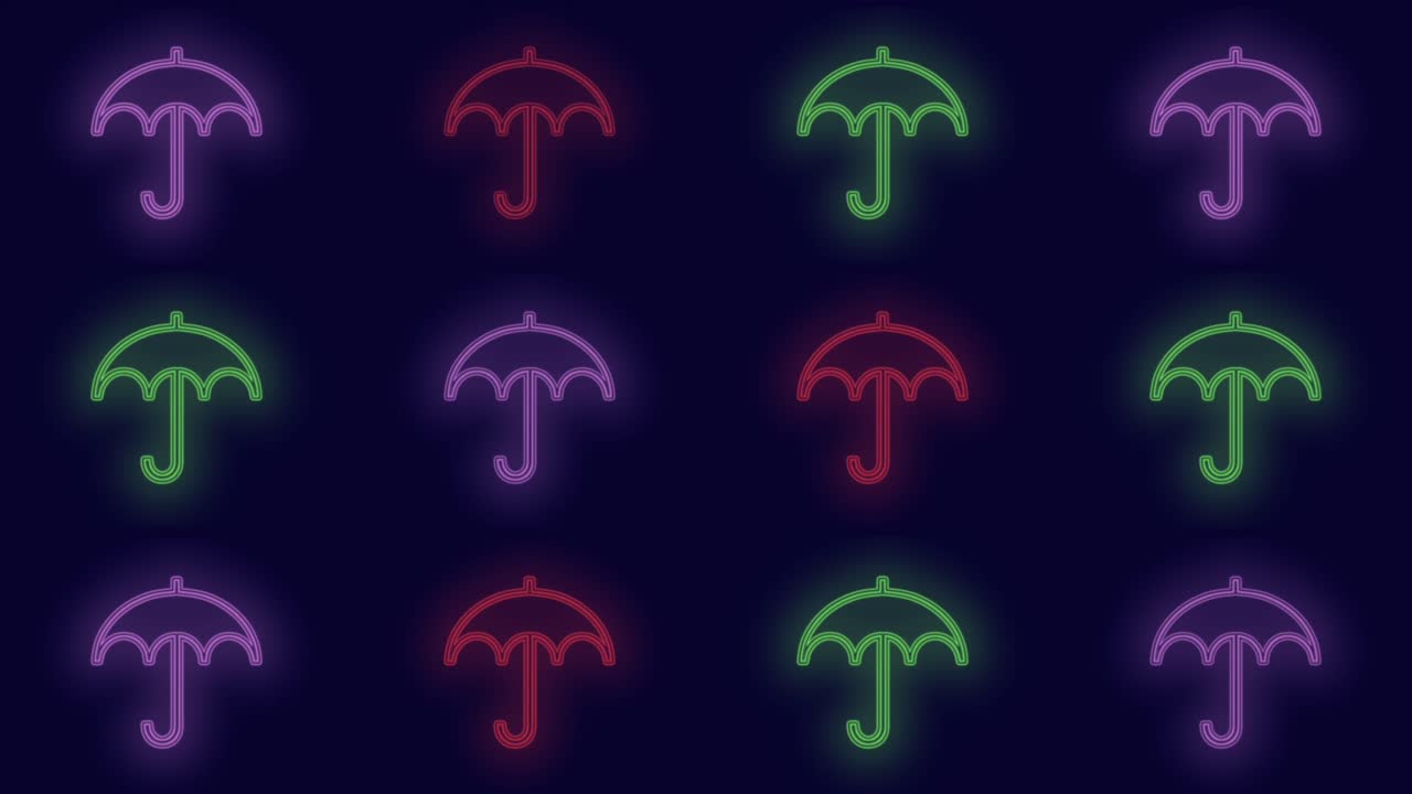 Motivo a ombrelli arcobaleno neon pulsante in file