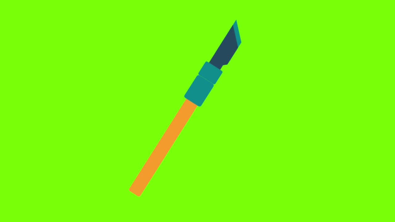 animación de cuchillo de papelería en una pantalla verde